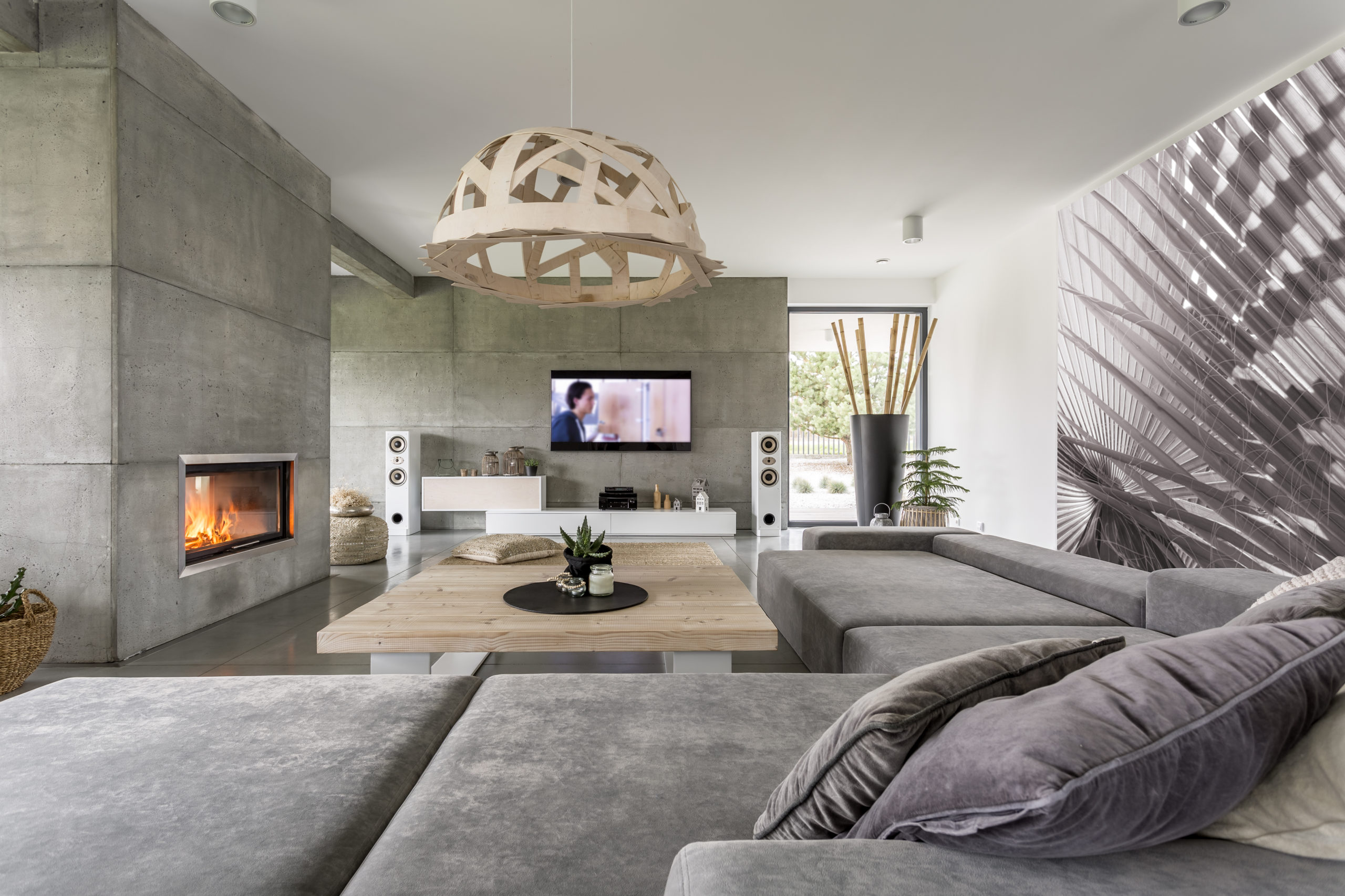 Modern living room in whempstead with concrete accents.