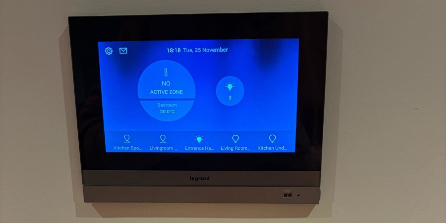 Legrand MyHome, Legrand smart home touchscreen and Legrand Switches.